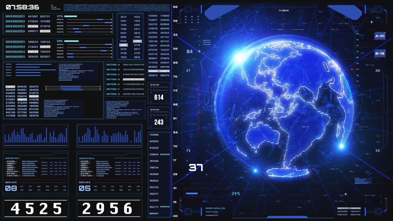 HUD Digital Futuristic Spinning Earth Scanning Location Tracking Analytic Screen Display.