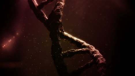 animación de puntos que caen sobre una cadena de adn giratoria sobre un fondo oscuro