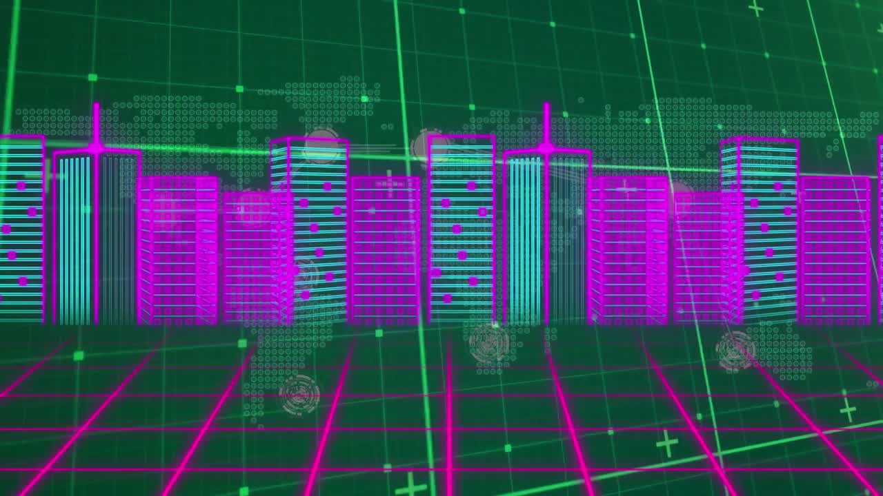 도시 풍경과 함께 데이터 처리의 애니메이션