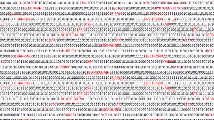 Cryptocurrency on a digital background. Background from a program code and cryptocurrencies