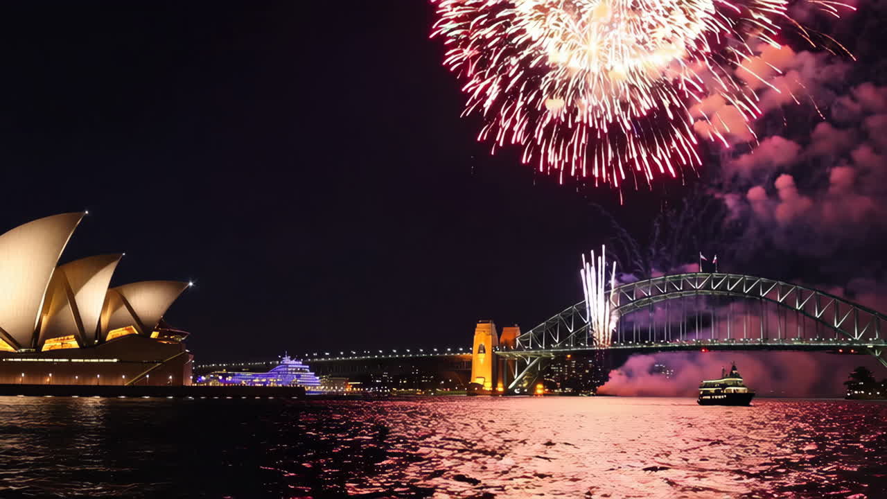 Sydney Fireworks Display over Opera House and Harbour Bridge