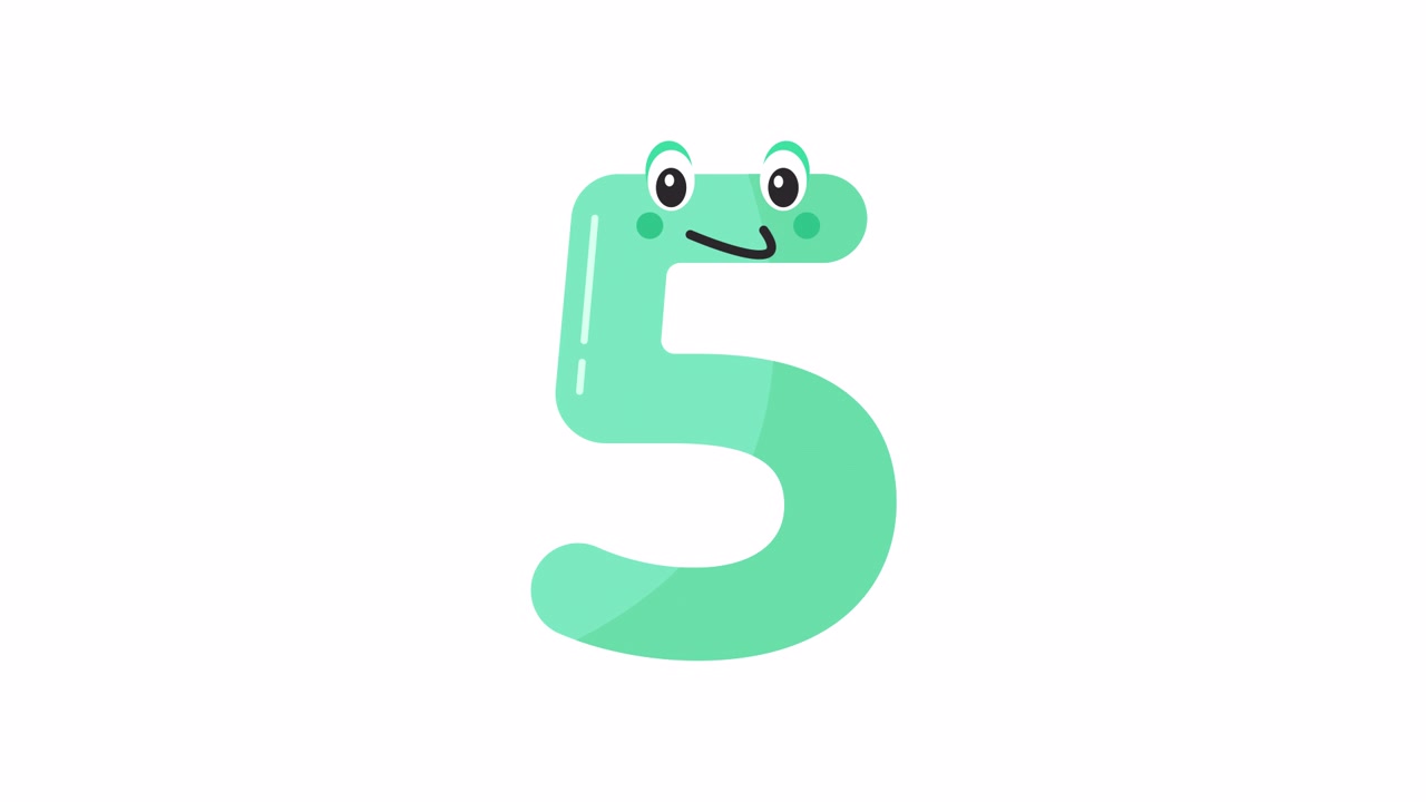 Green Animated Number Five Character Blinking and Smiling