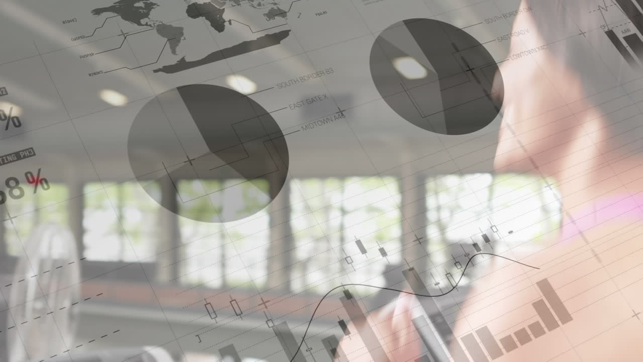 트레드밀에서 달리는 여성 운동선수와 함께 데이터 처리 애니메이션