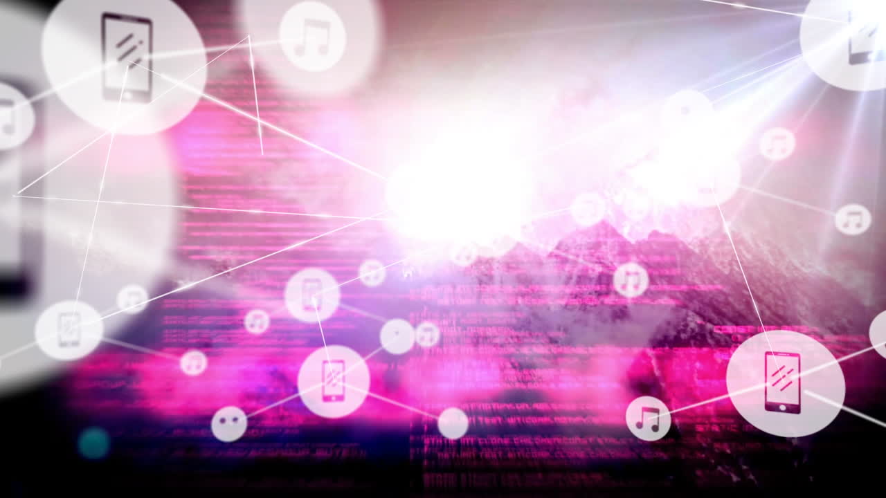 아이콘과 데이터 처리로 연결 네트워크의 애니메이션