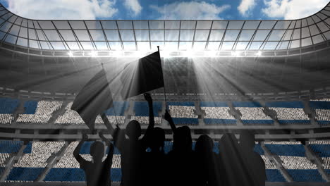 animation of silhouettes of sports fan cheering over sports stadium