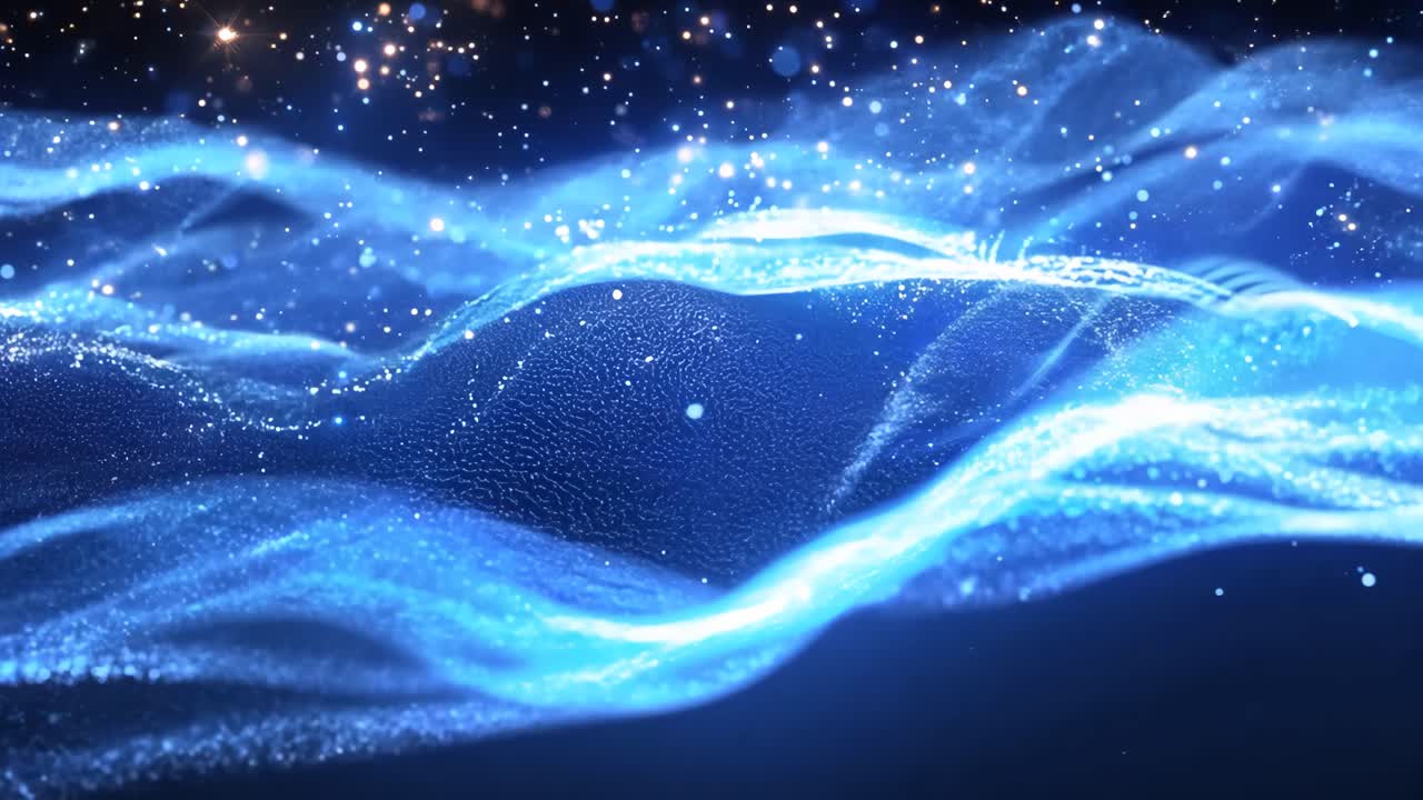 The image is a blue wave with a lot of stars in it. The stars are scattered all over the wave, creating a sense of movement and energy