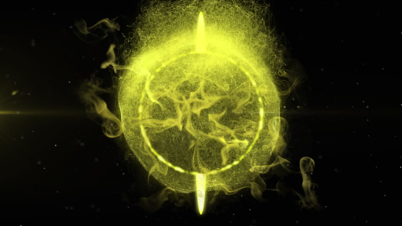 animaciones de formas brillantes amarillas en movimiento sobre un fondo negro