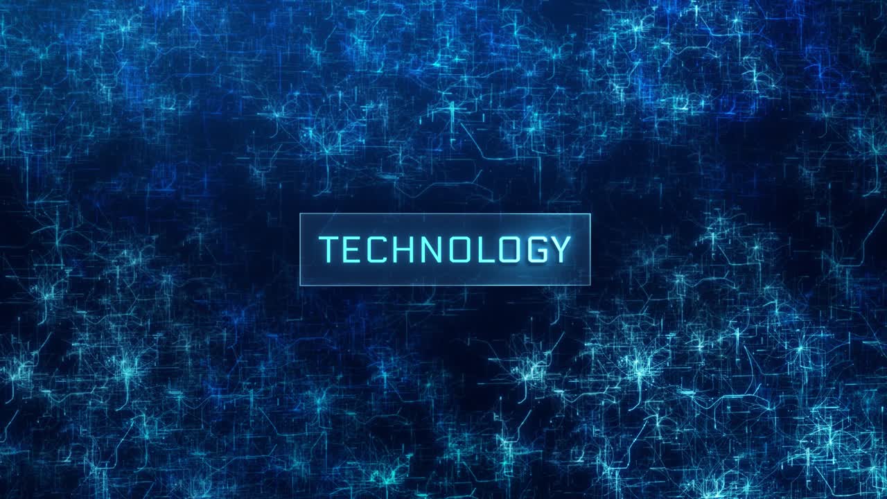 TECHNOLOGY concept over glitch neural network background. Concept of TECHNOLOGY over abstract computer networks