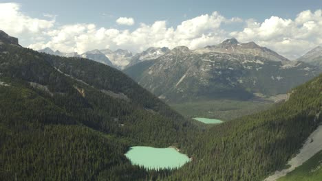 Joffre-Lakes-in-British-Columbia,-Canada,-Aerial-Shot-in-4K