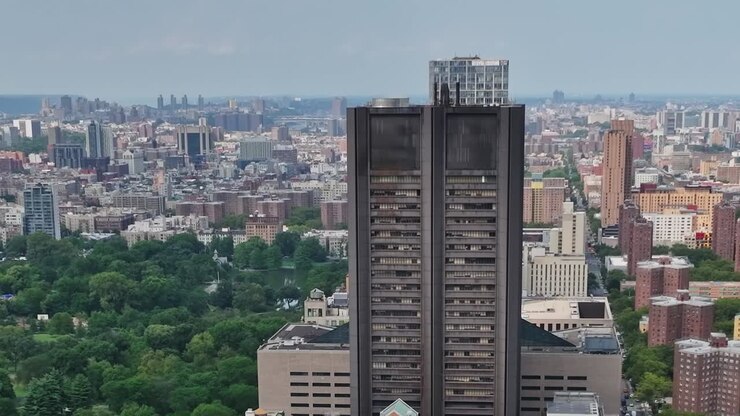 Visão da paisagem urbana de Nova York capturada por um drone
