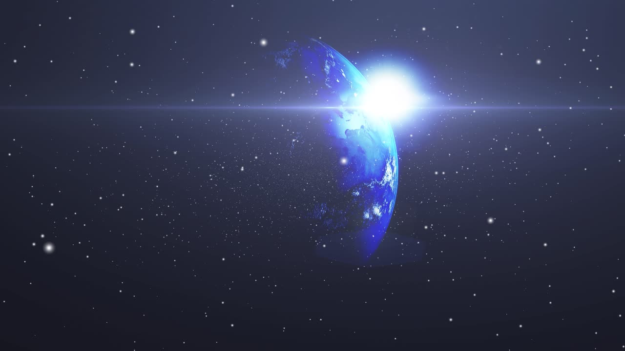 표면에 밝은 빛이 있는 우주의 행성 지구