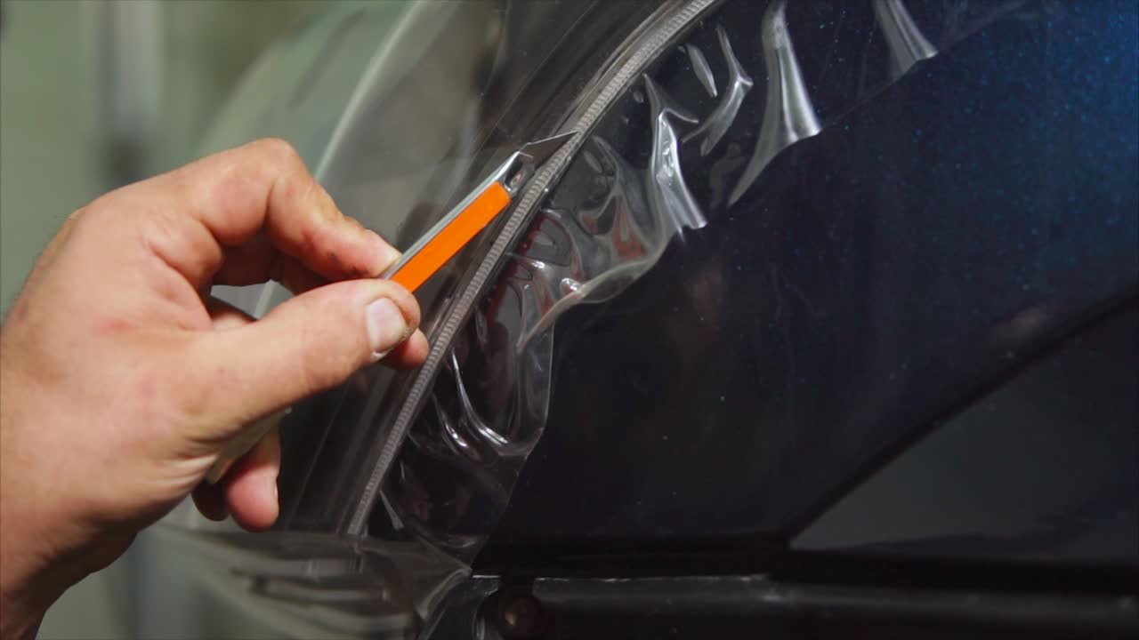 Applying Vinyl Wrap to a Car Headlight