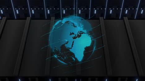 animation of globe and data processing over black background