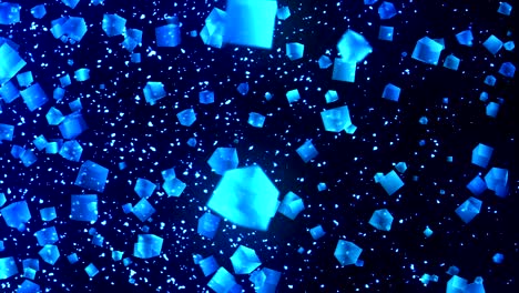 global business network, blue cubes on black background, loop glitter animation,