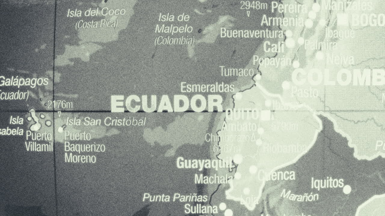 Close-up of a map of Ecuador and surrounding countries