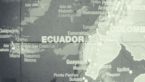 close-up of a map of ecuador and surrounding countries