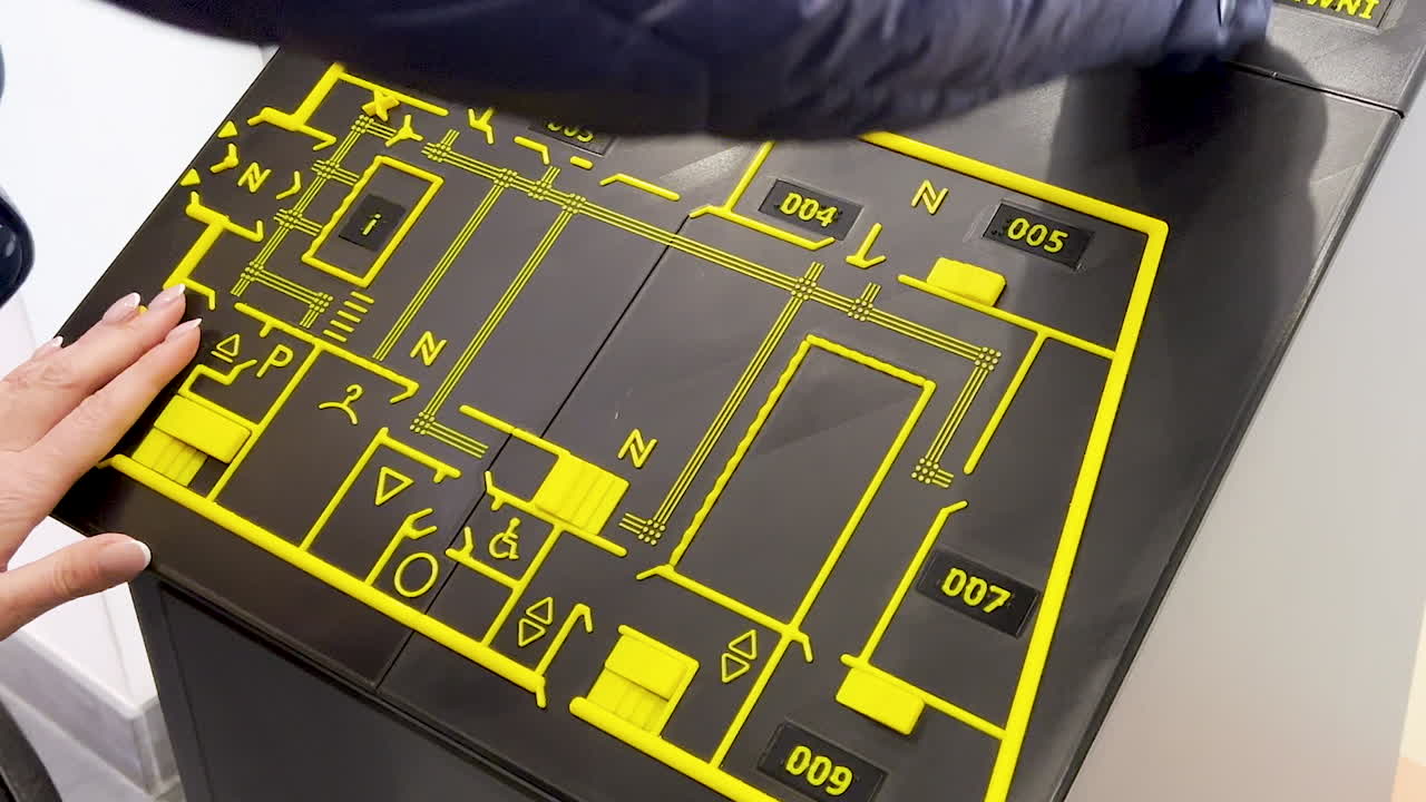 concepto para un tablero de información para personas con discapacidad visual con una descripción de la disposición en el edificio en braille