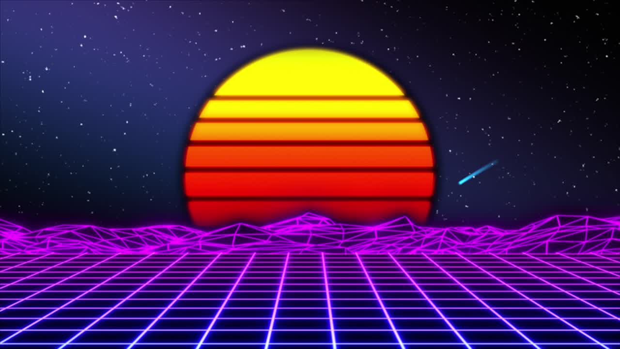 paisaje retro futurista del atardecer
