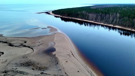 aerial view of lielupe estuary and nature preserve on baltic coast of latvia