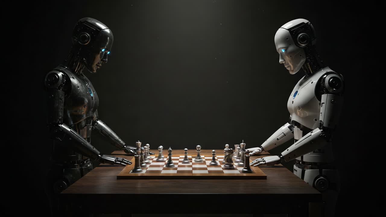 Intelligent Robots Engage in a Strategic Chess Match, Showcasing the Complex Interplay Between Artificial Intelligence and Traditional Board Games
