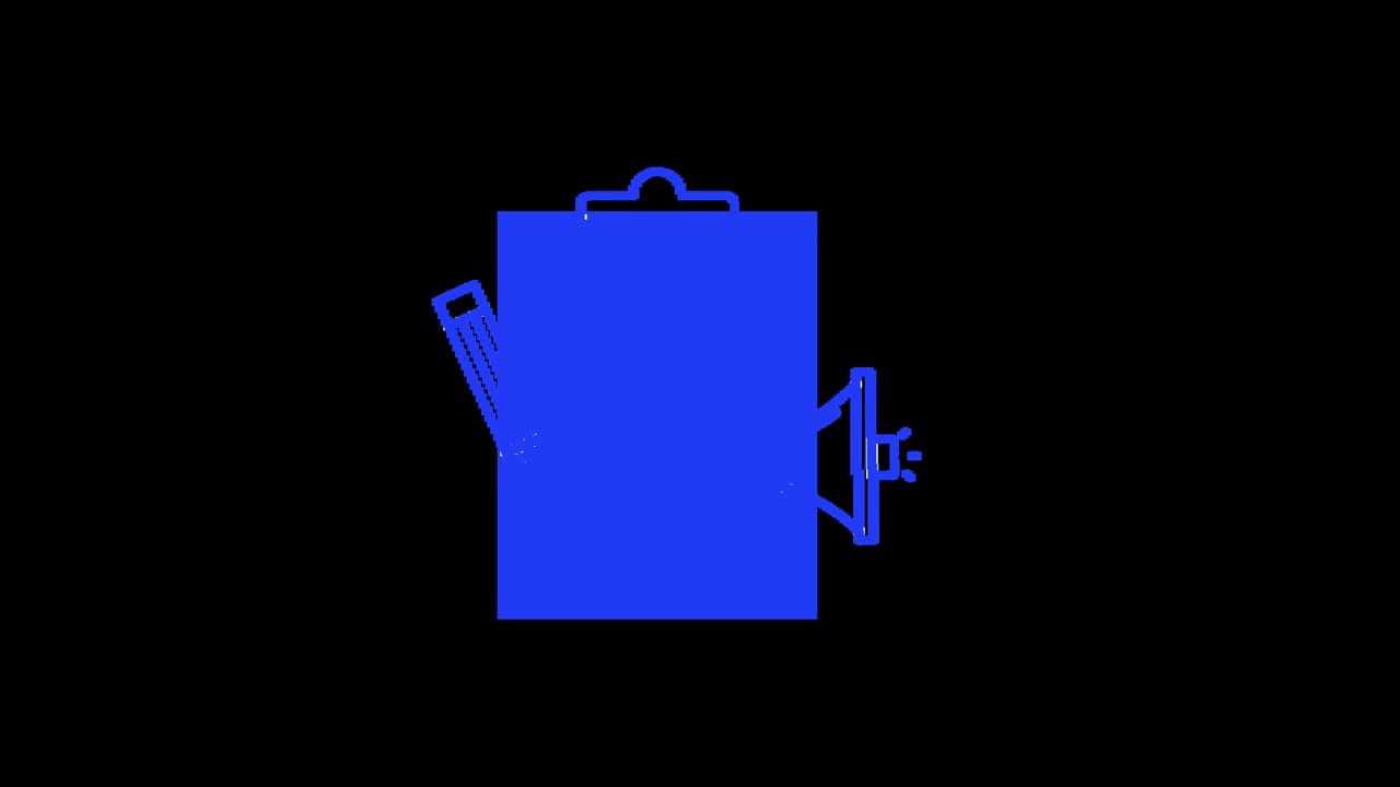 Animated Blue Clipboard, Pencil, and Megaphone Icon