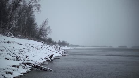 snowy riverbank in winter