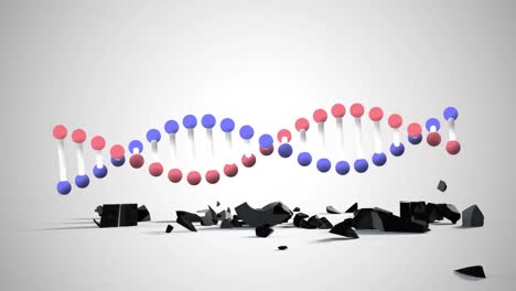 Estructura-De-ADN-Girando-Sobre-El-Símbolo-Del-Dólar-Cayendo-Y-Rompiéndose-Contra-El-Fondo-Gris.