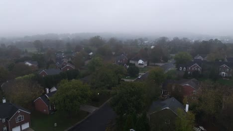 Foggy Autumn Morning in a Suburban Neighborhood