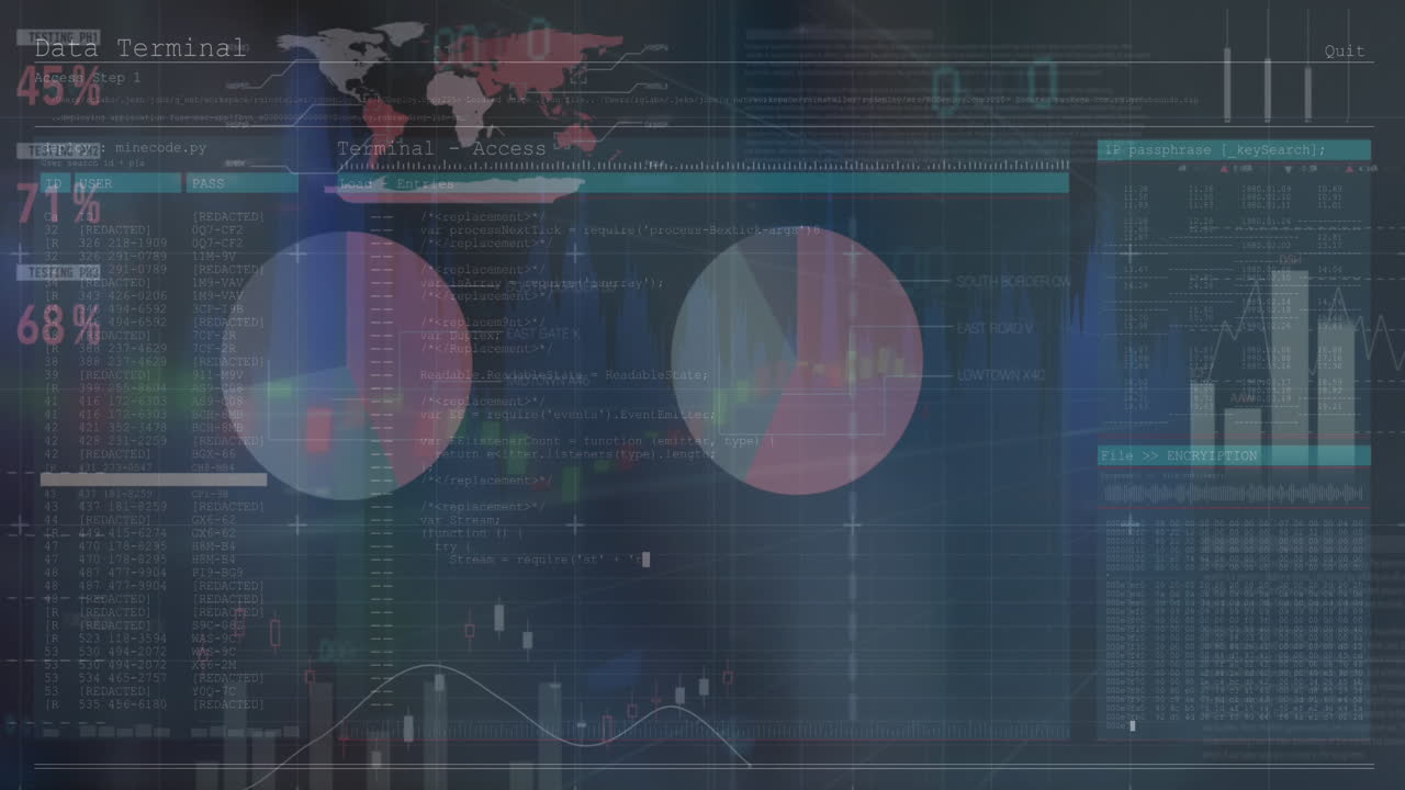 Animation of interface with statistical data processing against grey background