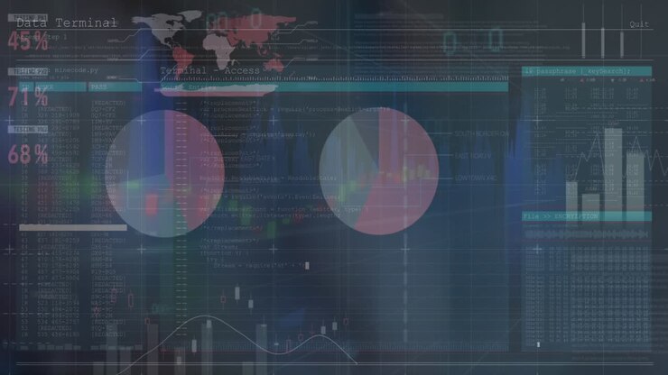 Animation of interface with statistical data processing against grey background