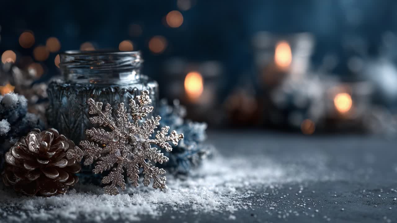 A Cozy Winter Scene Featuring Sparkling Snowflakes, Warm Candlelight, and Seasonal Decorations to Enhance the Festive Atmosphere