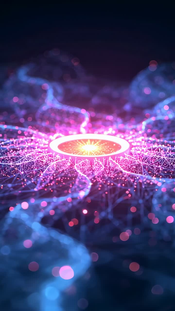 Vertical video: Pulsing yellow-pink core sending waves across filament mesh showing expansion