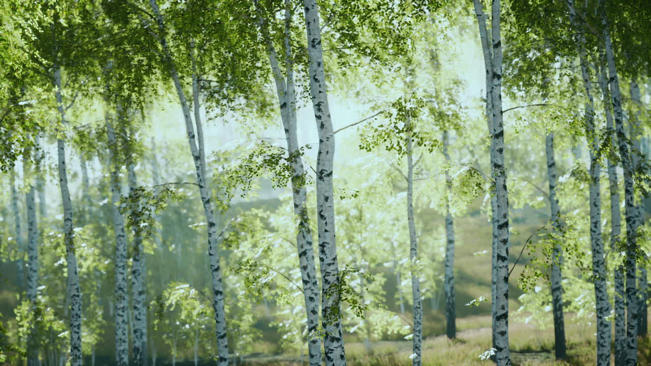 Spring in the birch grove forest