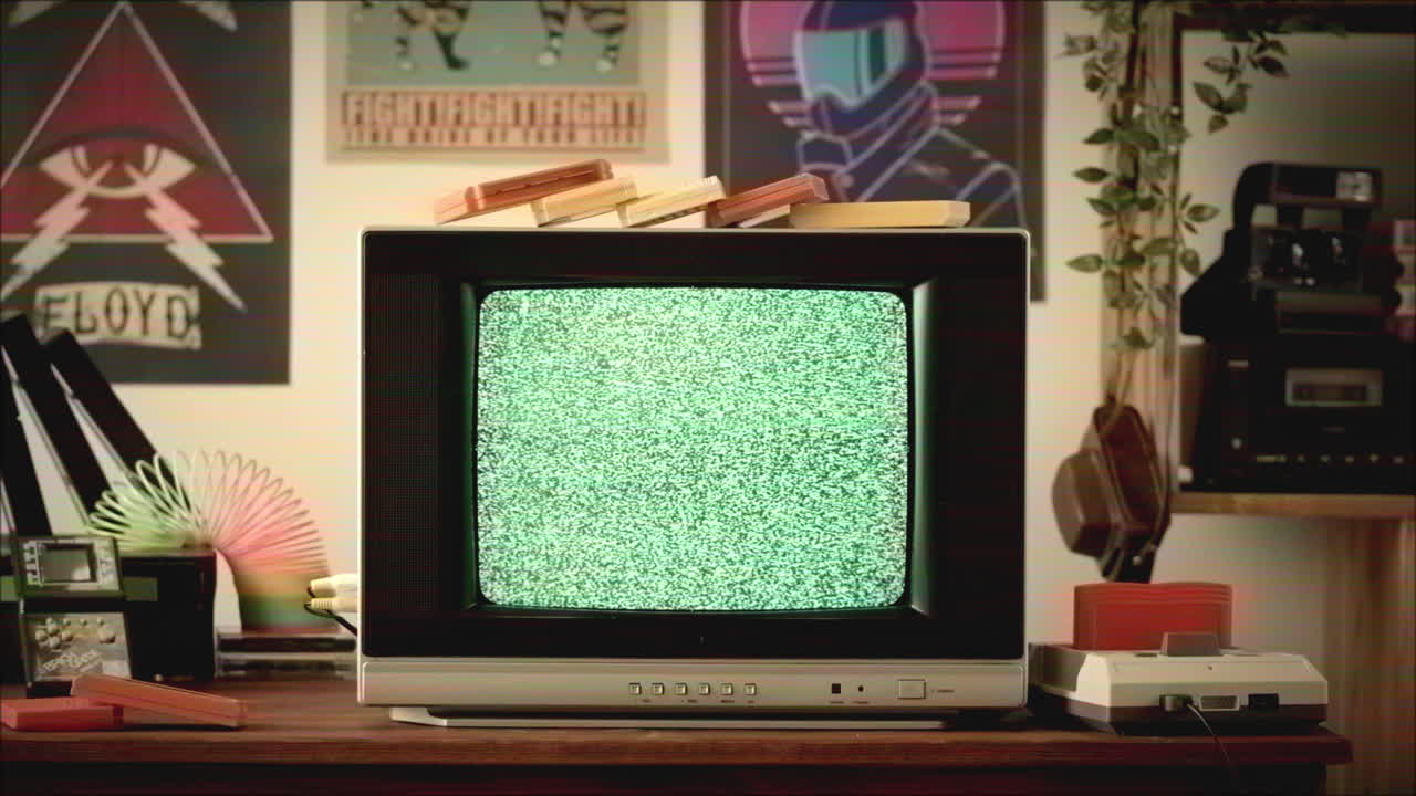 Retro Gaming Setup with Static TV