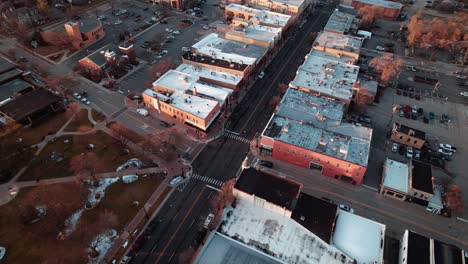 above-intersection-from-Libertyville,-Illinois,-USA-sunset-aerial-4k