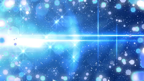 animación de nieve cayendo y luces de hadas de navidad parpadeando sobre fondo azul
