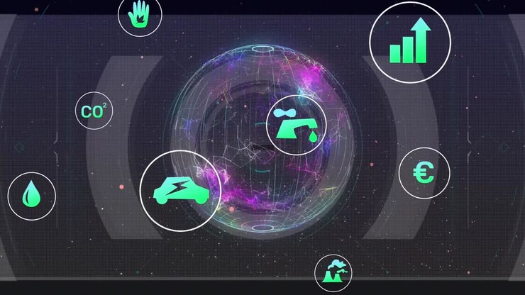 Animation of ecology and green energy icons over globe