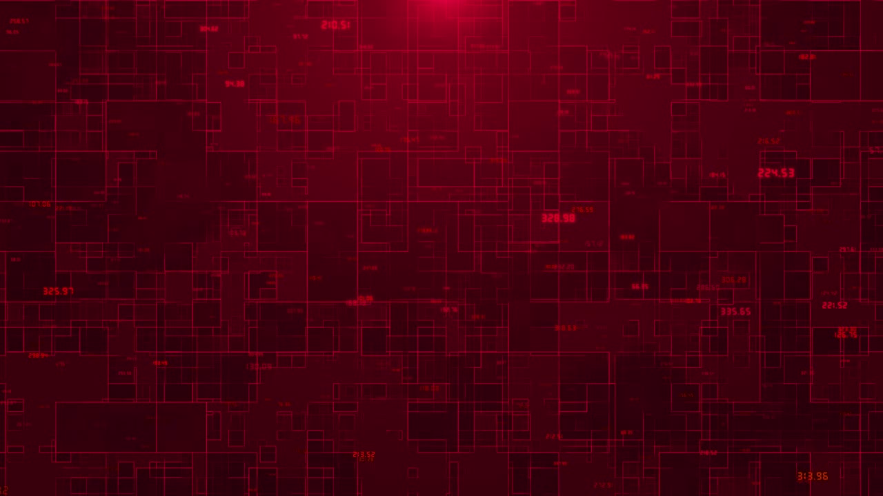 Glowing red coding plexus featuring digital data blocks forms complex grid pattern for enhances