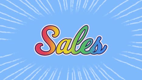 animation of sales text in colourful letters on blue background