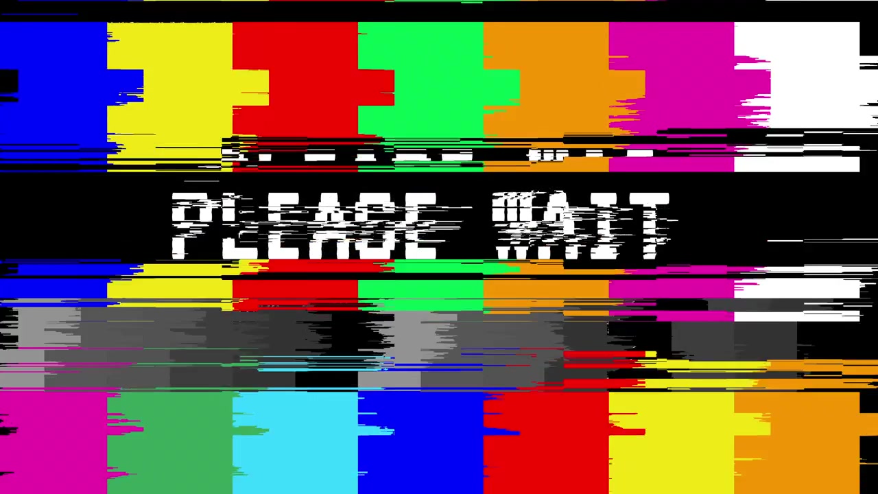 Retro TV Color Bars with Glitch Effect and Please Wait Text