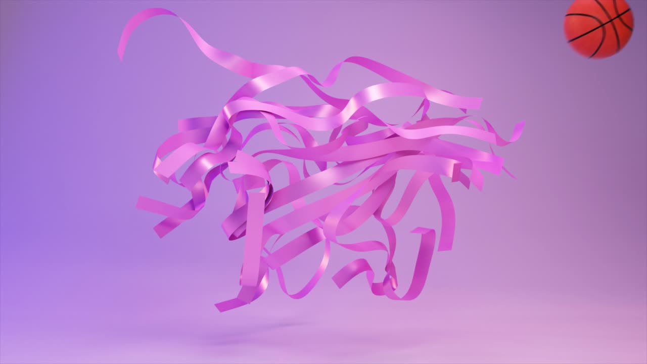 분홍색 리본으로 된 추상적인 농구