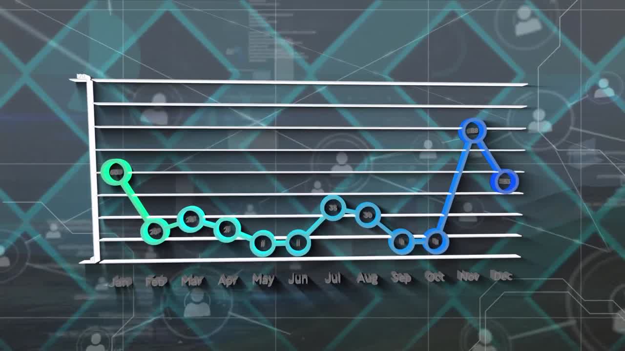animación de la interfaz digital y el gráfico con la red de conexiones sobre el paisaje urbano