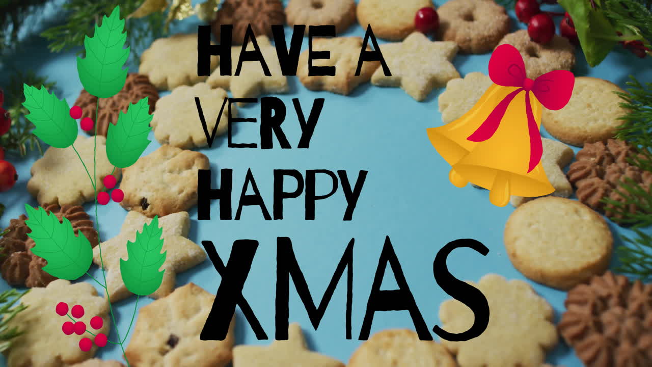 Animation of have a very happy christmas text over christmas decorations