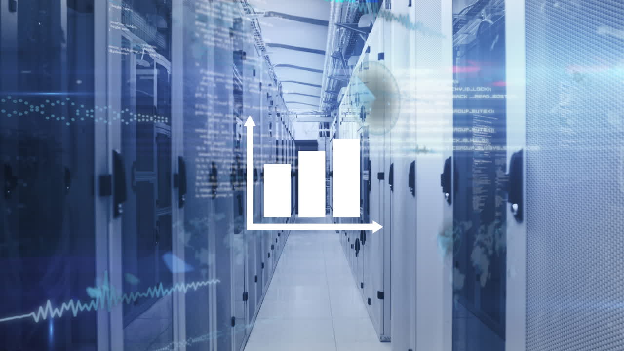 animación del procesamiento de datos en la sala de servidores