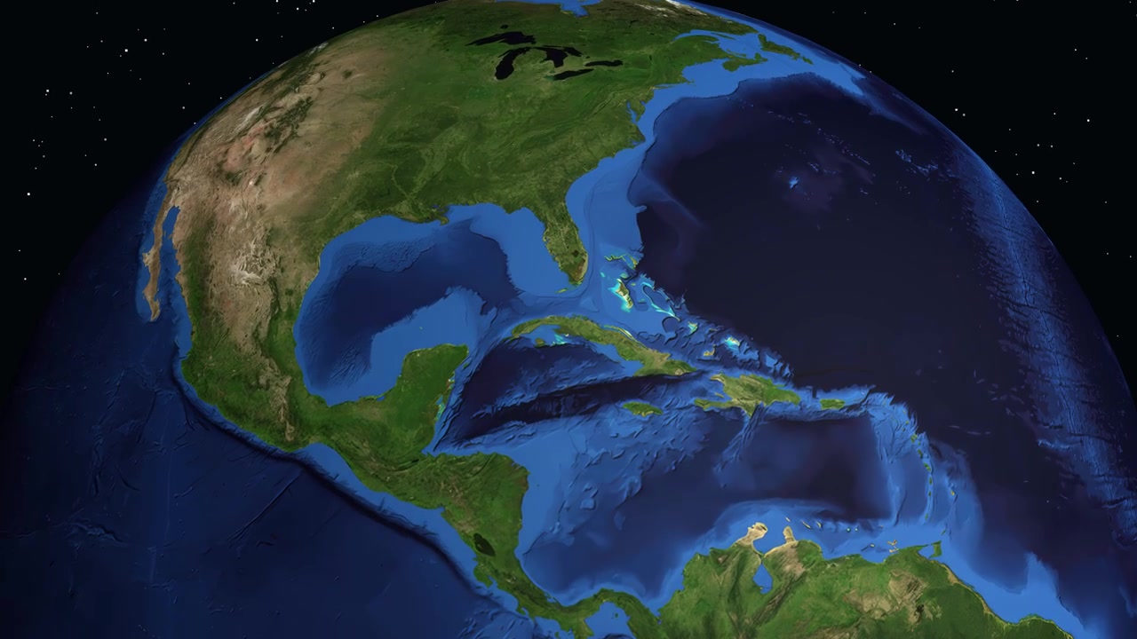 Animazione digitale con zoom dalla Terra che ruota nello spazio a un indicatore su L'Avana, Cuba