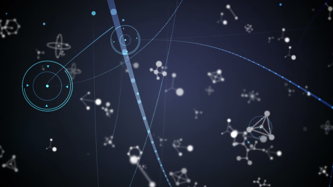 블랙 배경 위의 분자 및 연결 네트워크의 애니메이션