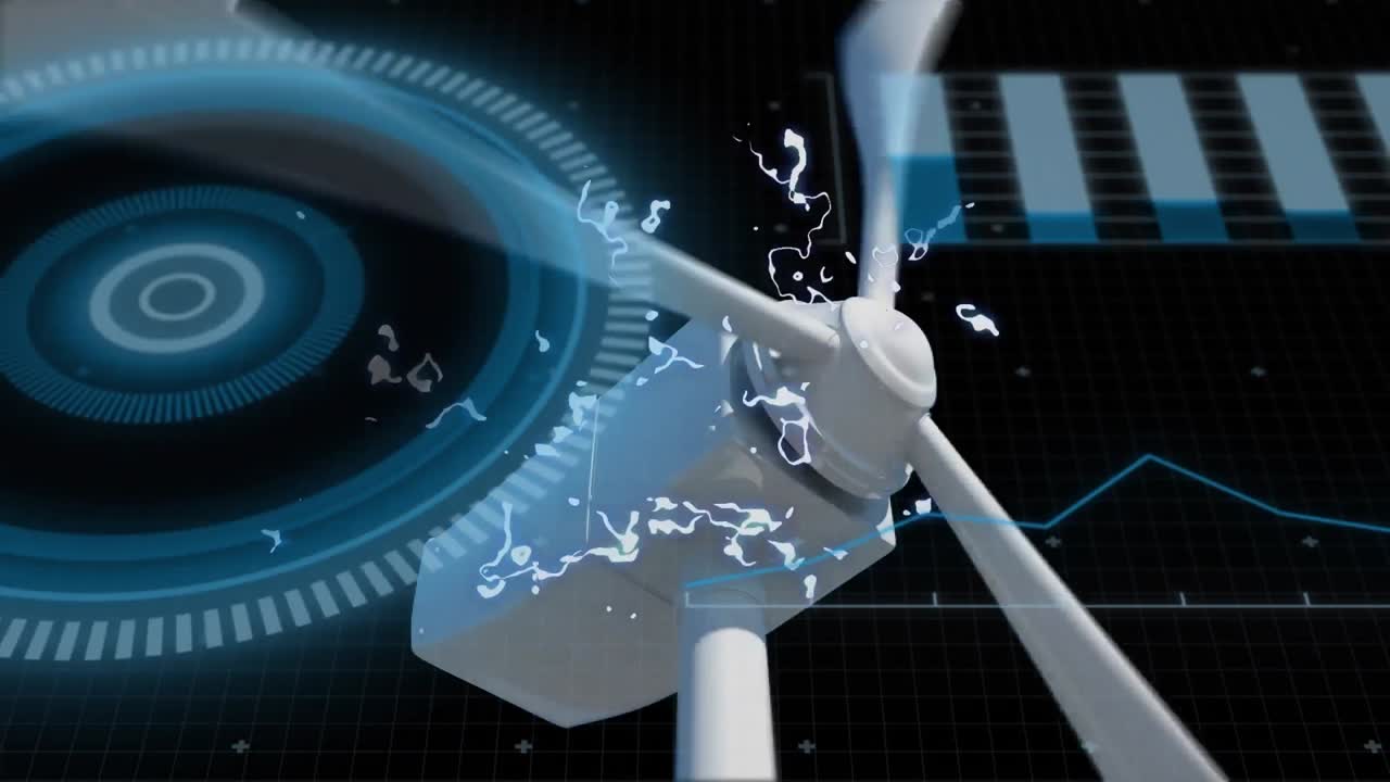 풍력 터빈에서 데이터 처리의 애니메이션