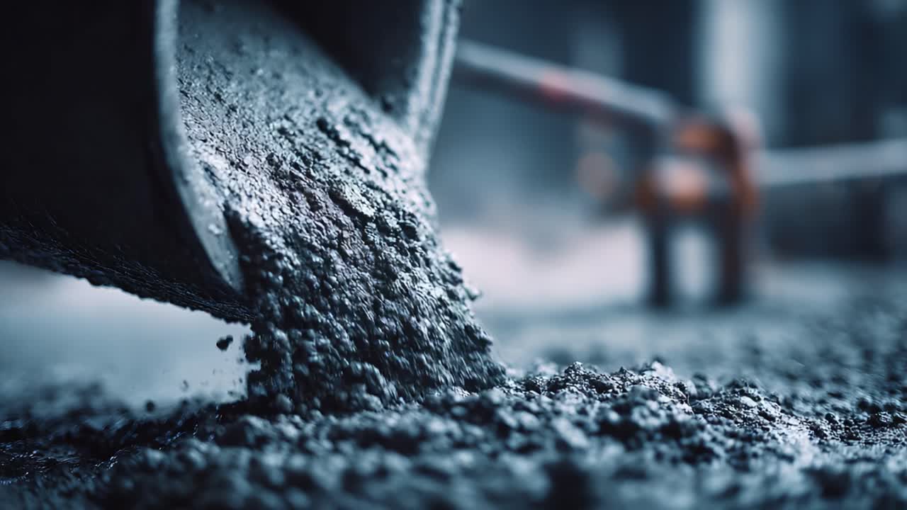 A Close-Up View of Concrete Being Poured from a Wheelbarrow, Showcasing the Textured Surface and Freshly Mixed Material in Construction Setting