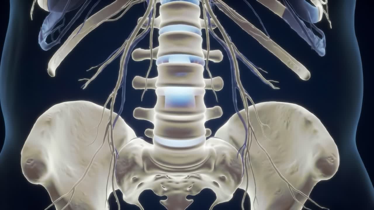 Anatomical Visualization: Detailed Examination of the Human Spine and Pelvis Structures with Emphasis on Nervous System Connectivity