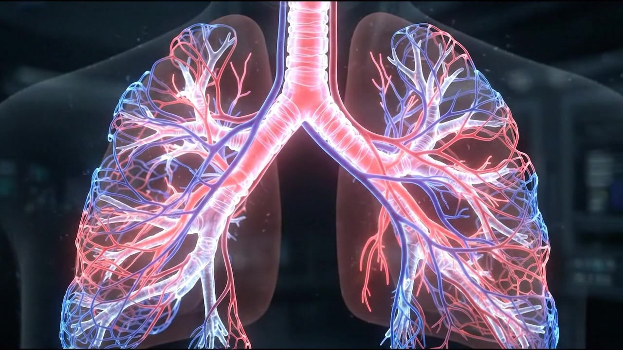 Detailed 3D cardiovascular blood vessel network render of human chest